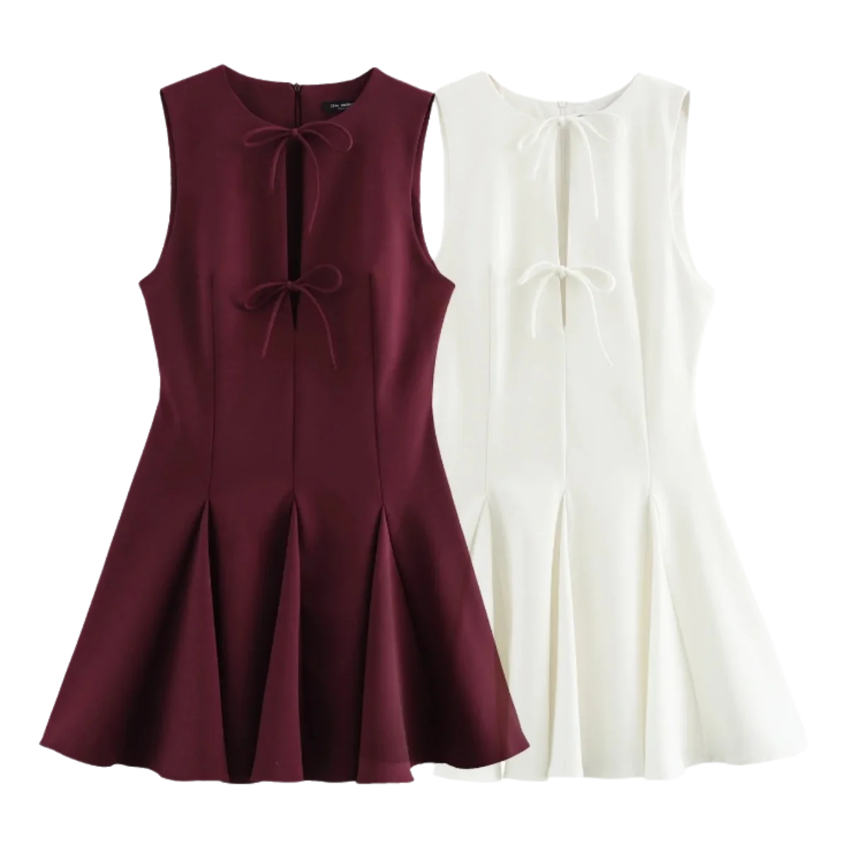 Abito elegante da donna solido O-Collo senza maniche Mini abiti slim 2025 Abito da sera da donna con lacci e orlo largo ondulato estivo