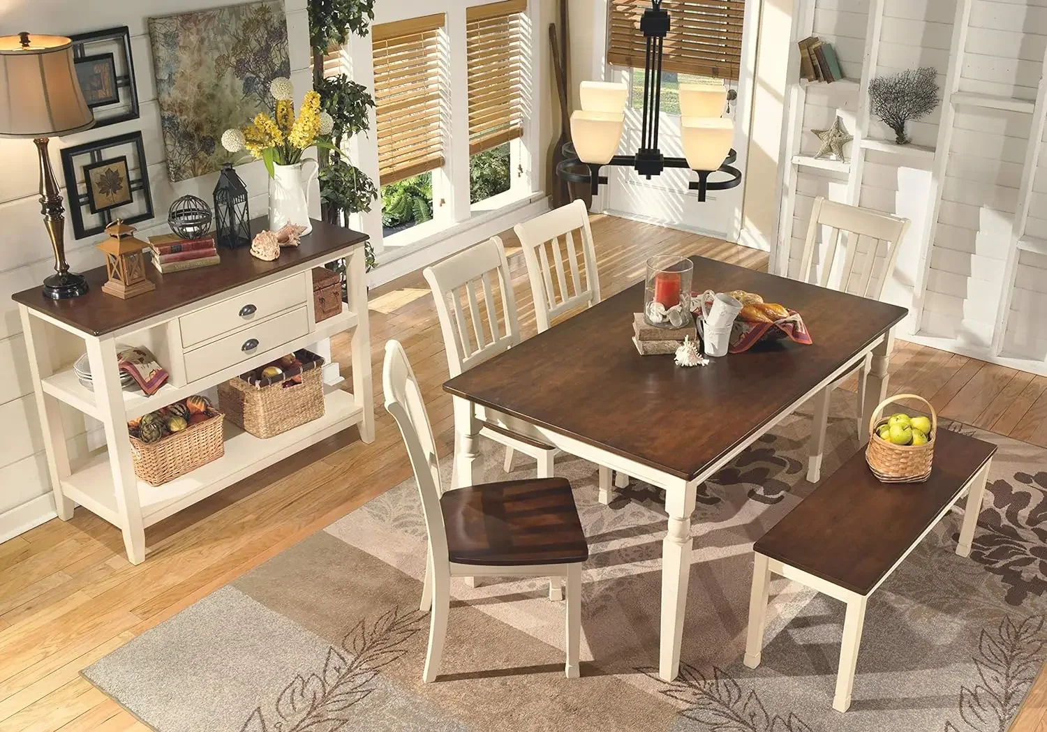 Whitesburg Cottage Dining Table, Seats up to 6, Brown & Antique White