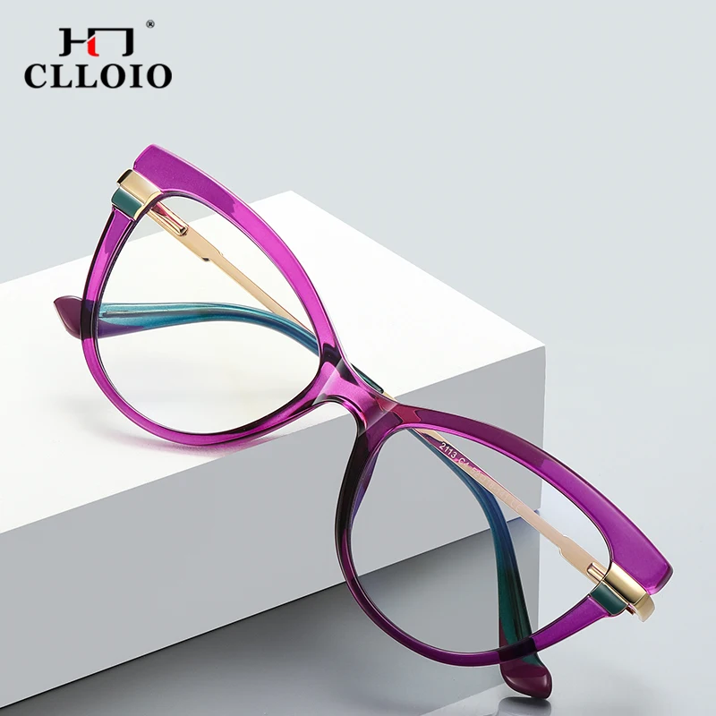 CLLOIO New Fashion Women Cat Eye Reading Glasses Anti Blue Light Female Myopia Prescription Glasses Hyperopia Optical Eyeglasses