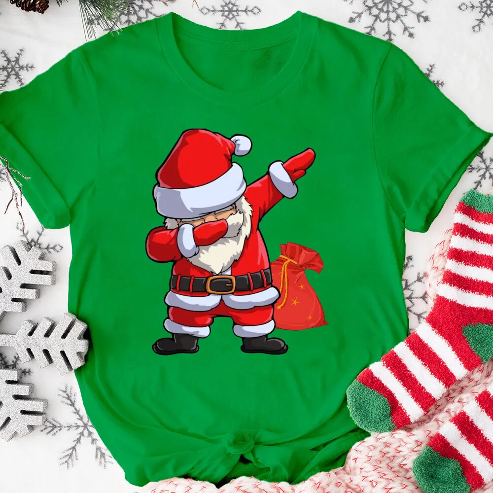 Santa Claus Pattern Women Short Sleeves Christmas Shirts Female Xmas Tops Cute Funny Christmas Tee Retro Santa Claus Shirts