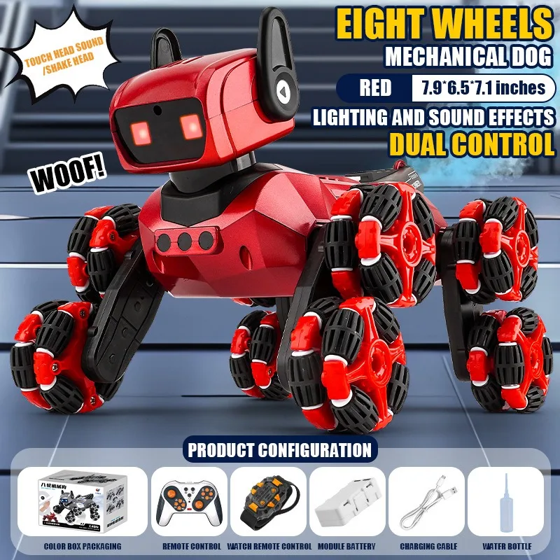 New Gesture-Sensing Stunt Robotic Dog with Eight-Wheel Stunts, Spray and Head-Shaking Electric Remote Control Car Christmas gift