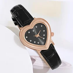 Hot Sale Fashion Heart Dial Women Quartz Watch Luxury Leather Strap Wristwatch Versatile Ladies Clock