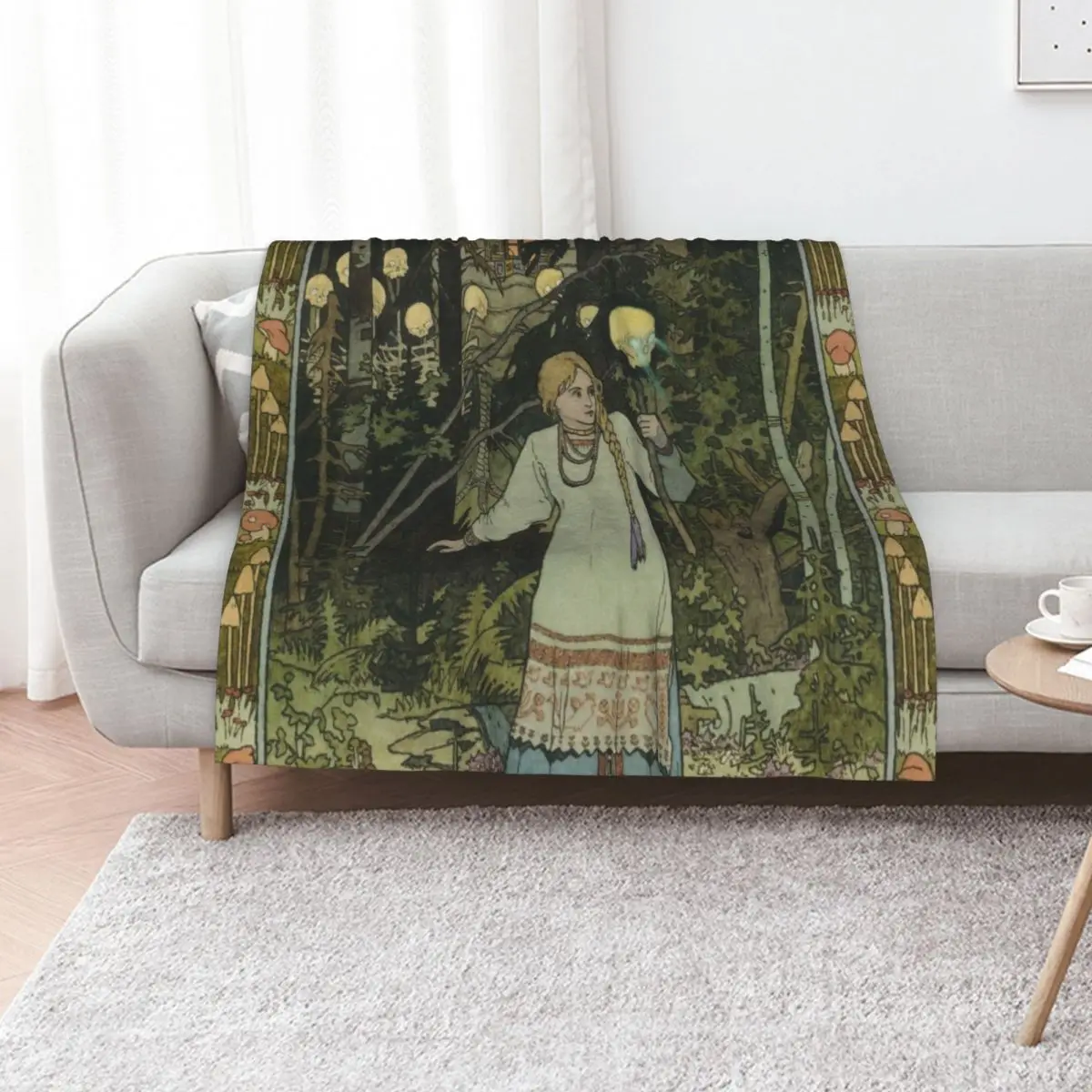 

Vasilisa Taking the Skull with Burning Eyes Ivan Bilibin Throw Blanket Plaid for sofa Travel Luxury Throw Blankets