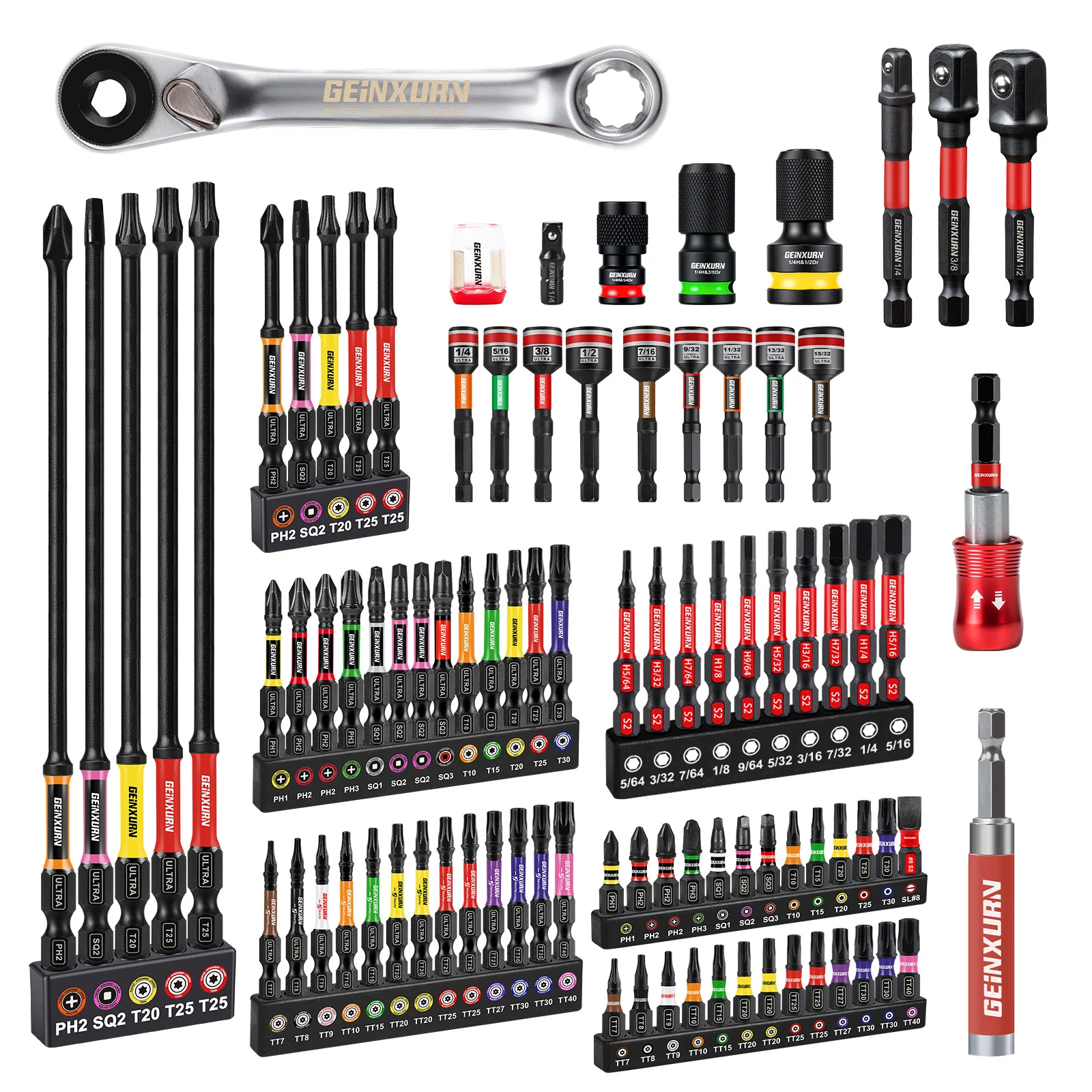 Geinxurn 92PCS Mixed Driver Bit Sets With Quick Change Impact Adapter & Nut Driver, Magnetic S2 Steel Bits Set For DIY