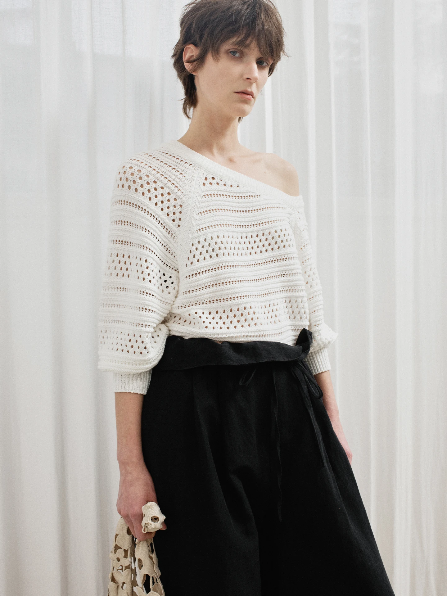 

Женский ажурный вязаный топ с открытыми плечами и рукавами-фонариками, тонкий, из смесового хлопка, весенняя новинка, удобный, дышащий, повседневный...