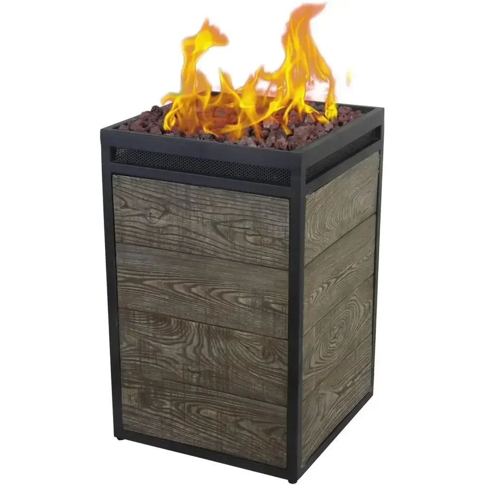 Grey Square Propane Fire Pit with 16 Steel Column, CSA Certified for Outdoor Patio, Garden, and Decking