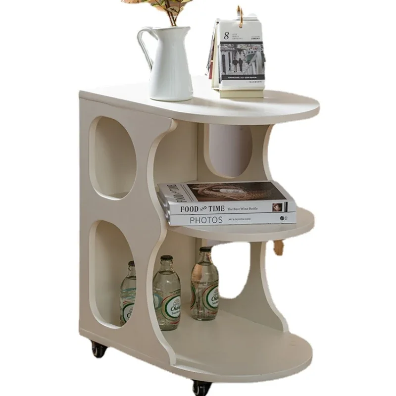 

Movable Small Coffee Table Corner Table Sofa with Wheels Side Cabinet Home Trolley Balcony Table
