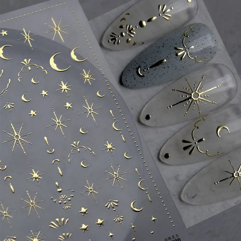 

3D Self-Adhesive Nail Art Slider 8*10cm Gold Silver Laser Sun Moon Star Bronzing Design Nail Decor Stickers