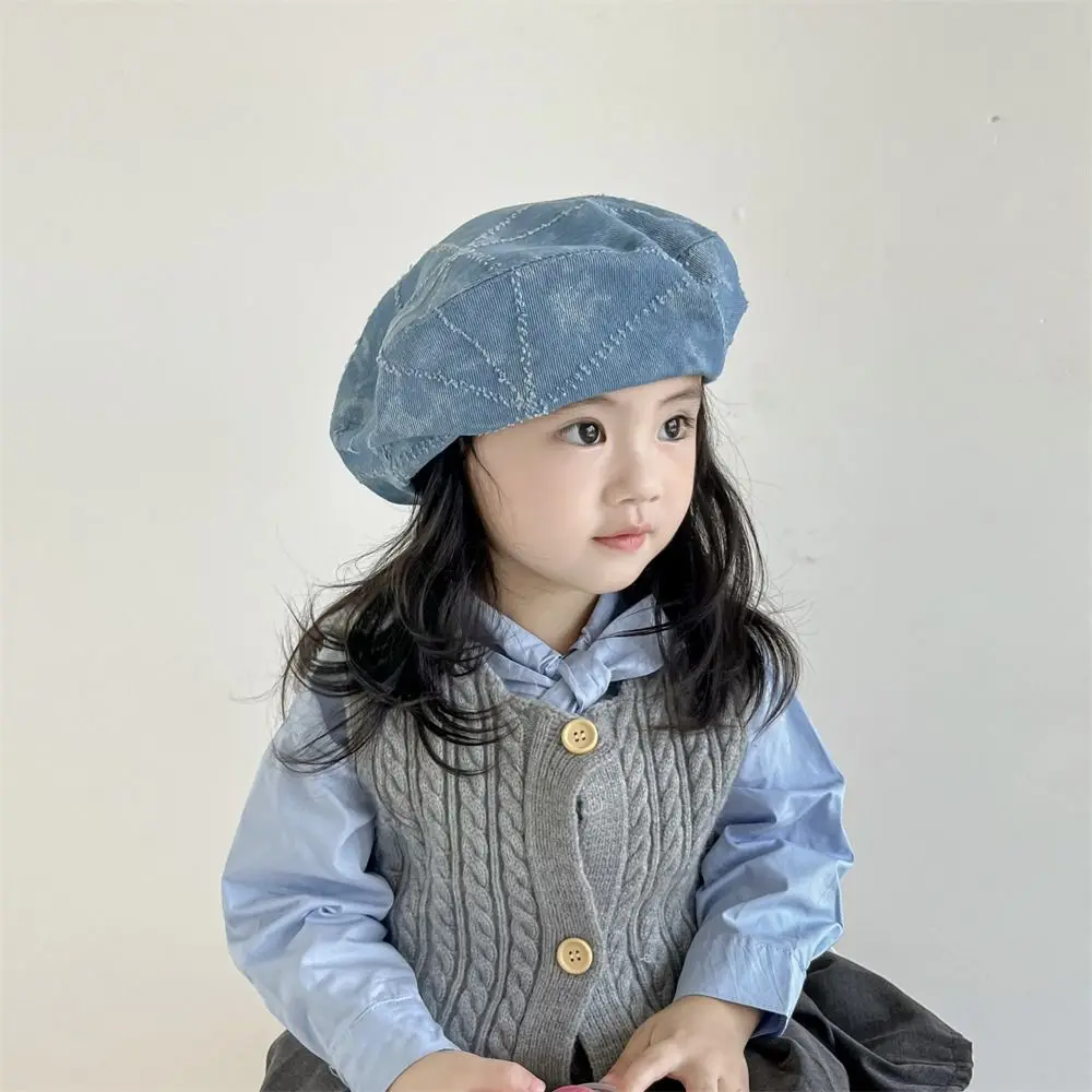 

New Vintage Children's Beret Korean Retro Octagonal Hat Outdoor Denim Newsboy Cap Boys Girls