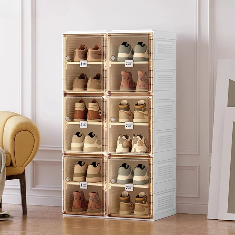 Modern Shoe Rack with Clear Doors, Foldable Multilayer Dust-Proof Entryway Storage Organizer & Slim Cabinet for Small Space