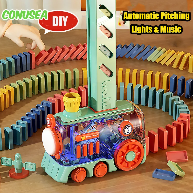 

Electric Domino Train Puzzle Toys Kids Automatic Laying Dominoes Set Brick Blocks Kits Lighting Sound Educational Toy Children