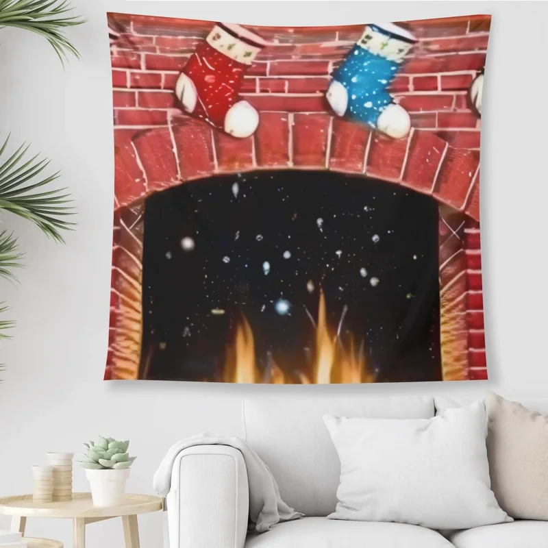 Merry Christmas Tapestry Fireplace Banner Background Wall Hanging