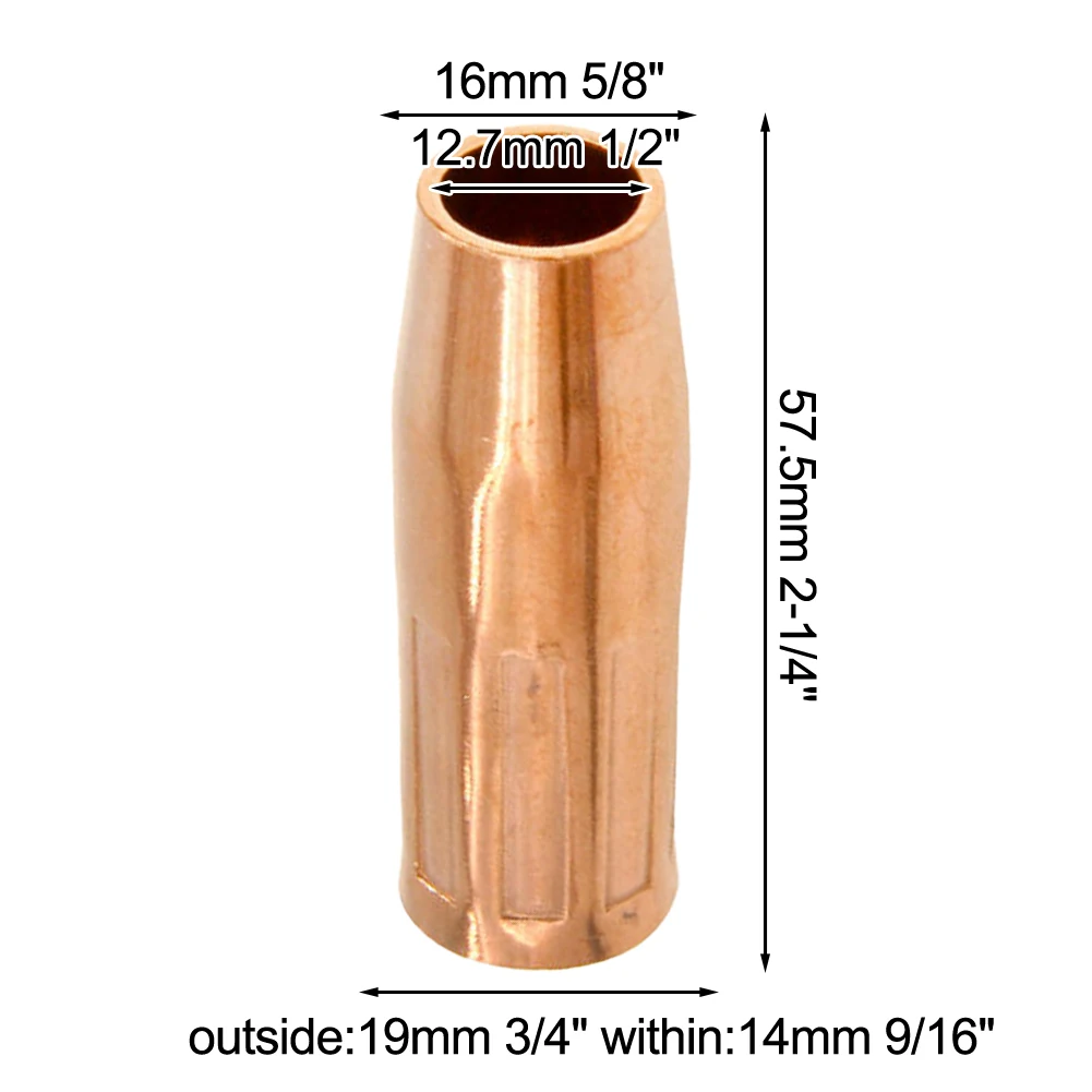 Gas Nozzle for MIG Welding Systems Including 100L and Mini/#1 Conical Copper Design Model 21 50 1/2 Inch 3 Pack