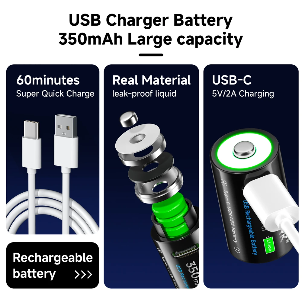 보안 프린터용 충전식 리튬 이온 배터리, CR2 350mAh, CR2 C 타입, 전문 의료 장비 손전등, 디지털 카메라