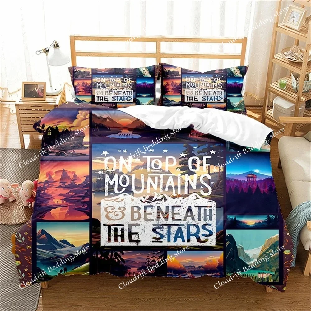 

Natural Landscape King Queen Duvet Cover Campfire Camping Bedding Set Teen Adults Night Sky Forest Scenery Polyester Quilt Cover