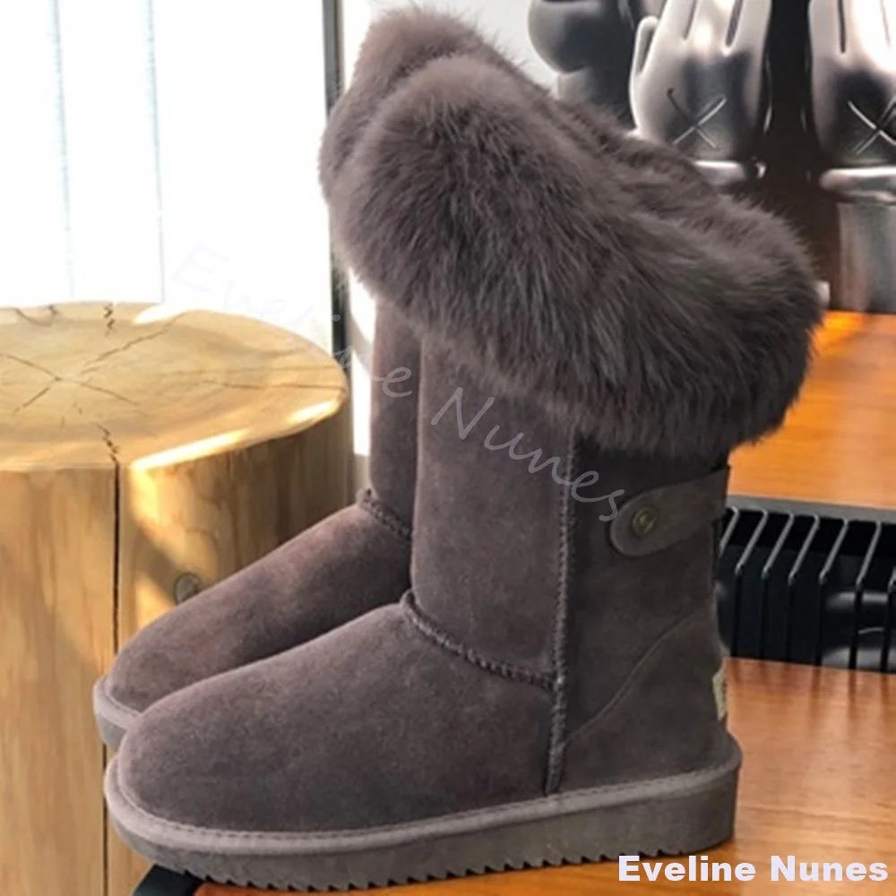 

Warm Plush Thick Soled Snow Boots Women Brown Round Toe Slip On Height Enhancing Mid Calf Boots 2025 Keep Warm In Severe Winter