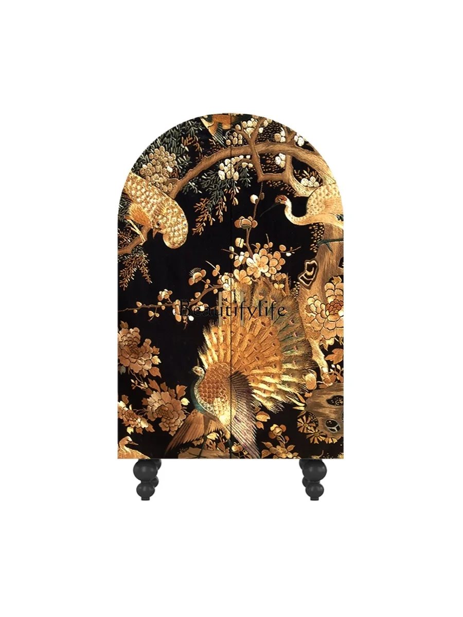 French Art Mid-Ancient Peacock Solid Wood Wardrobe Installation-Free Double-Door Storage Cabinet