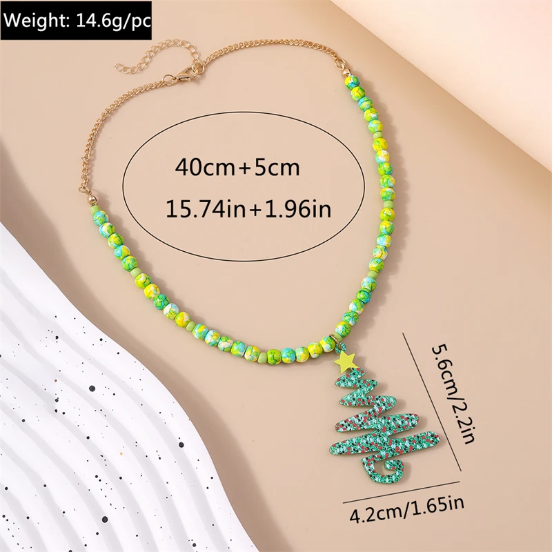 Modische handgefertigte Perlenkette für Damen, Weihnachtsanhänger mit Weihnachtsmann und Weihnachtsbaum, Halsketten für Mädchen, Neujahrsfest-Schmuck, Geschenke – Detail 4