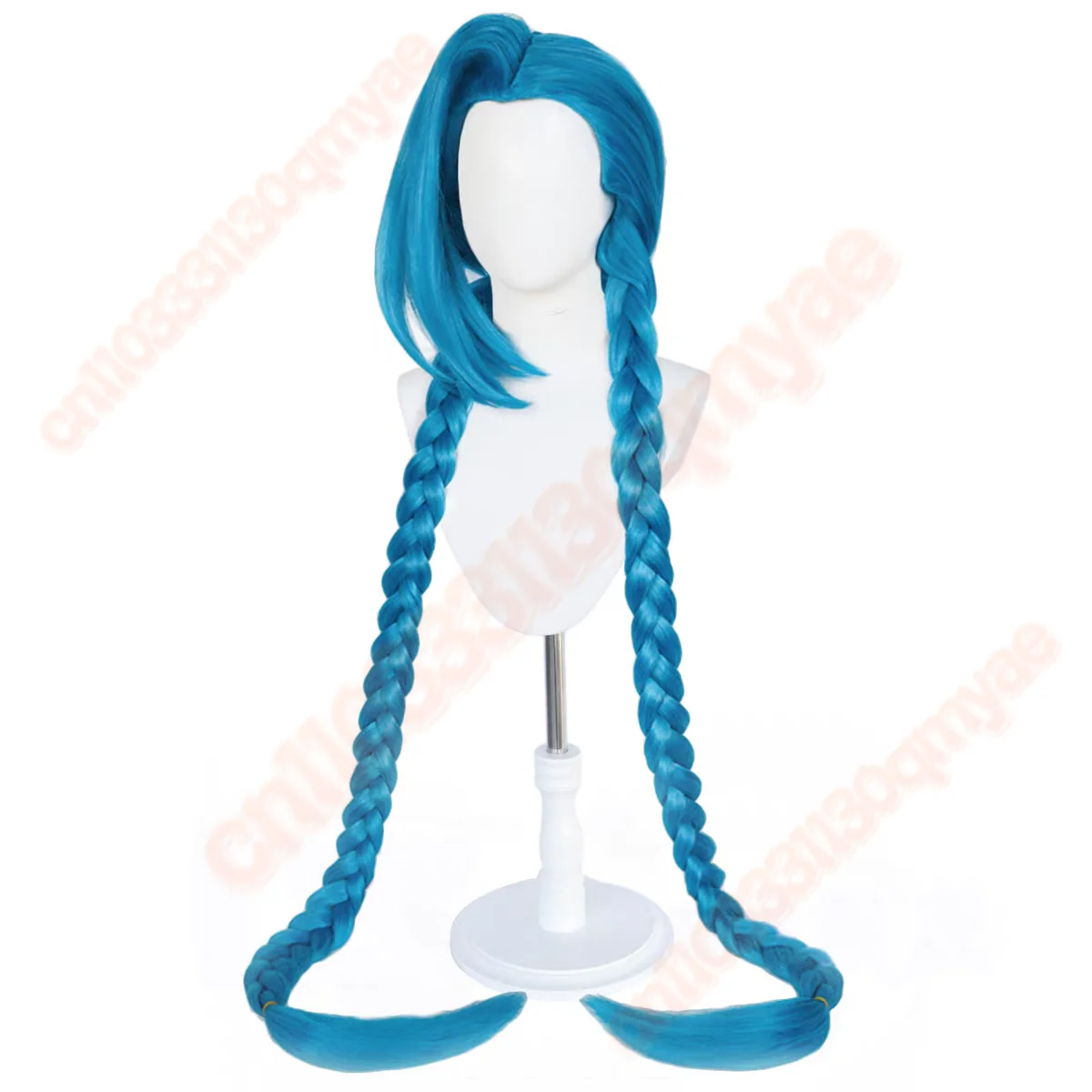 LOL Jinx Cosplay-Perücke, lang, geflochten, blau, die Perücke mit blauem Zopf, hitzebeständiges Kunsthaar, Anime-Perückenkappe