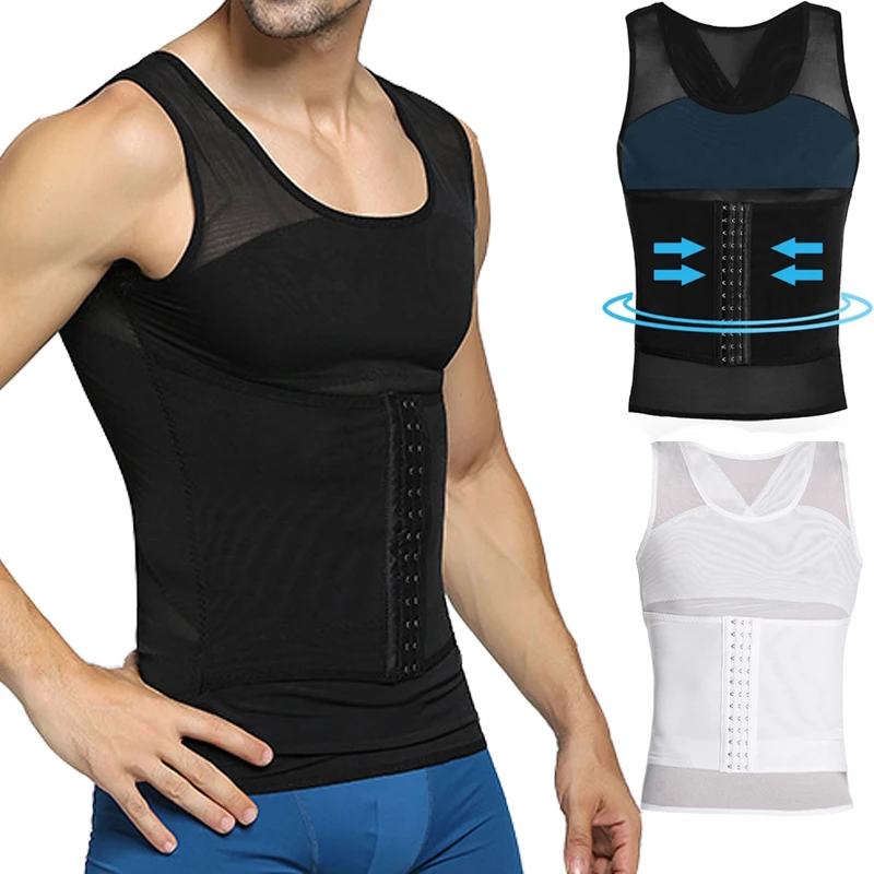 Mens Body Shaper Compression Vest addome Shapewear guaina dimagrante Tummy Control corsetto vita Trainer canotte con fibbia