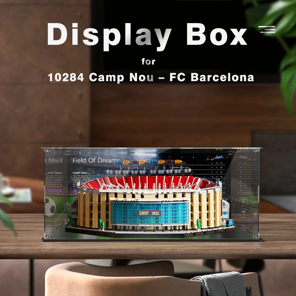 

Витрина для 10284, витрина для строительного блока Camp Nou Barcelona, пылезащитная прозрачная витрина, ящик для хранения игрушечных кирпичей