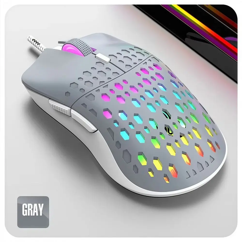 6 Keys G701 Wired Mouse Perforated Honeycomb Gaming Mouse Colorful Lighting Lightweight Illuminated Mouse Gaming and Office