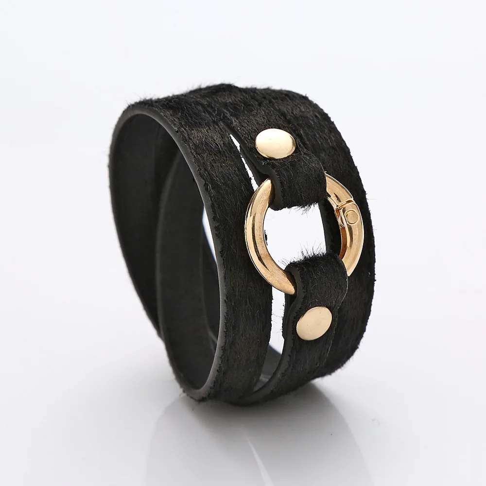 New Creative Fashion Punk Style Leopard Print Fur Leather Bracelets & Bangles Long Wrapped PU Bracelet Cuff Gift for Women Girls