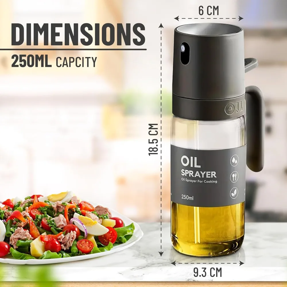 Oil Sprayer Kitchen Tools for Cooking, Borosilicate Glass Oil Sprayer, 250ml Oil Spray Bottle for BBQ, Kitchen, Baking, Roasting