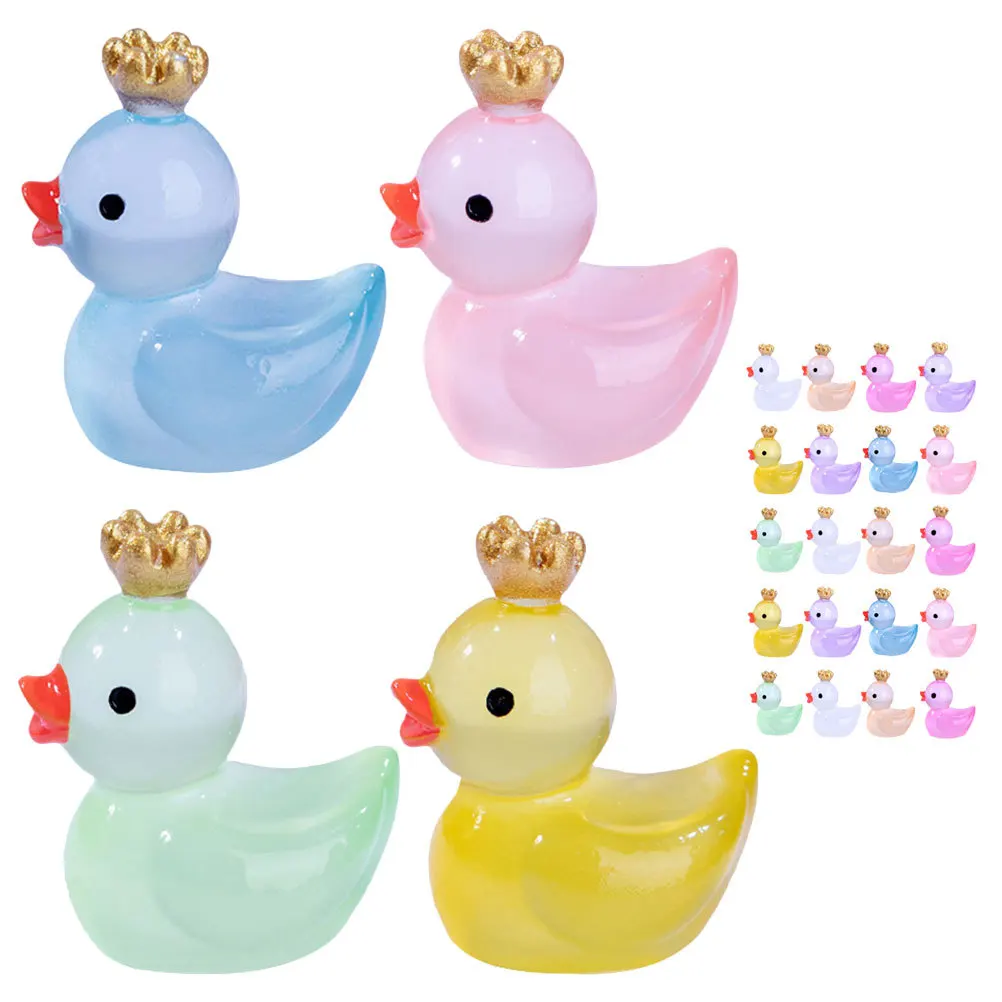 

24Pcs Luminous Crown Mini Resin Ducks Tiny Glow in The Dark Miniature Duck Figurines Garden Decoration Mini Resin Ducks