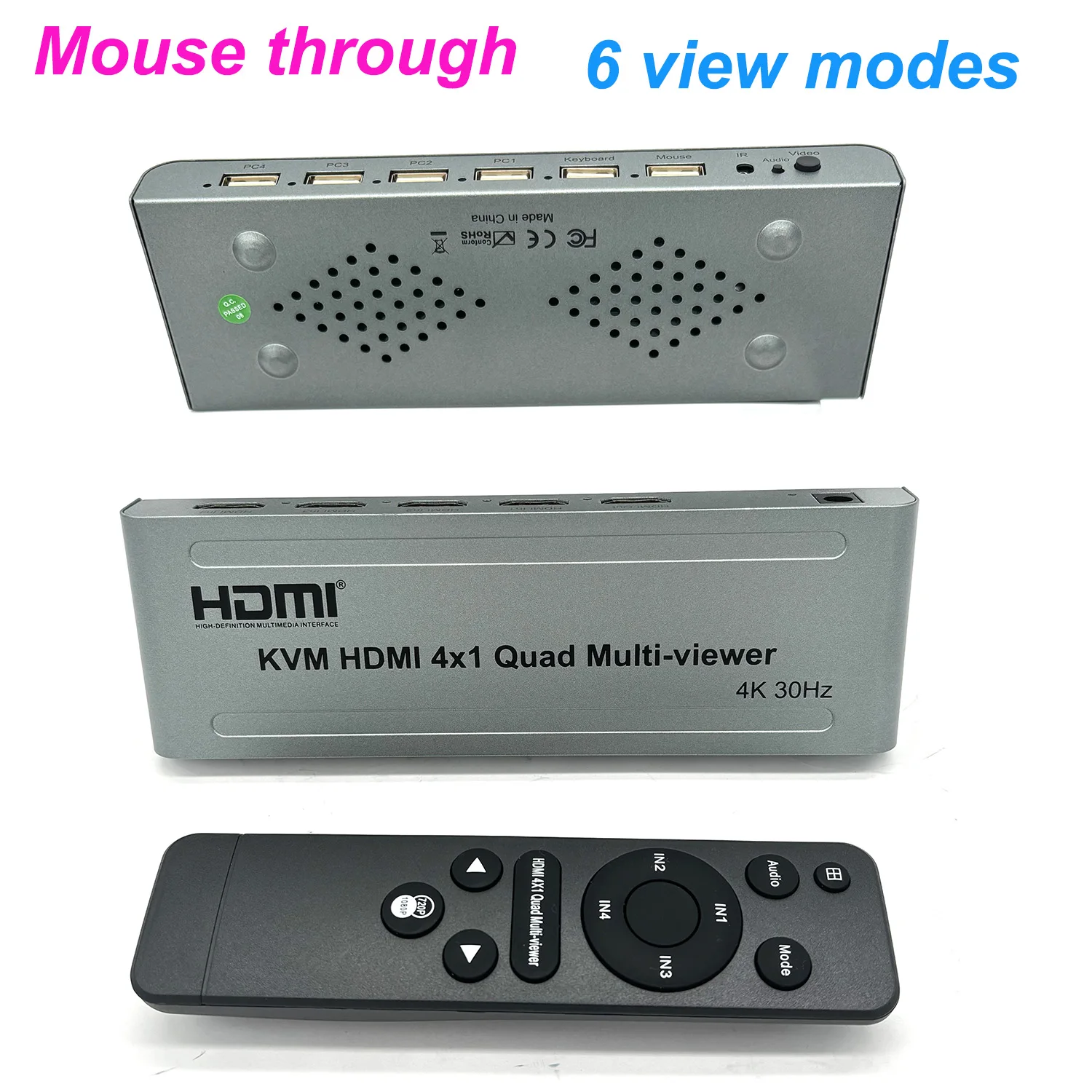 4K HDMI 4X1 KVM Quad Multi-viewer Video Processor Multi Screen Multiviewer Seamless Switch 1080P Support Keyboard, Mouse Through