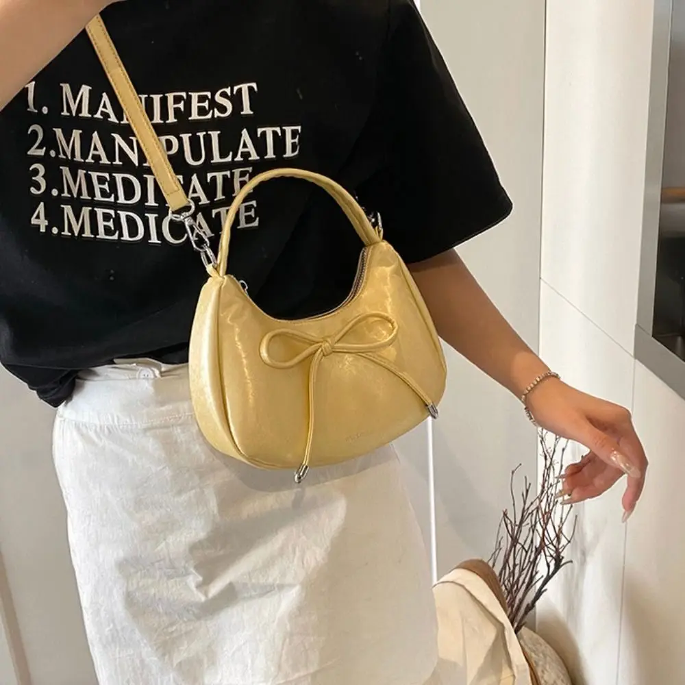 

Casual Sweet Bow Pu Handbag Crossbody Korean Style Bow Tie Shoulder Bag Pink Harajuku Y2K Hobo Bag Streetwear