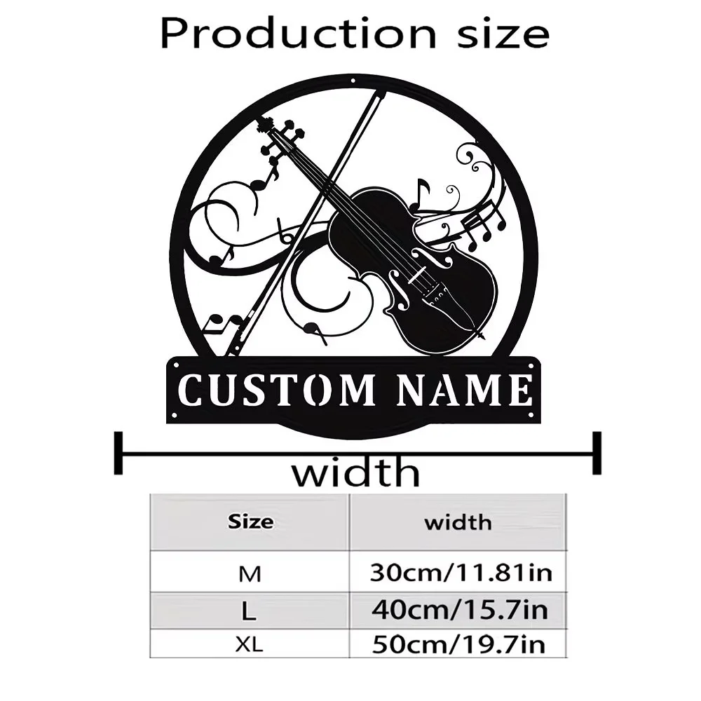 Custom Metal Wall Art - Elegant Violin, Bow & Musical Notes Silhouette Design, for Indoor/Outdoor Home Decor