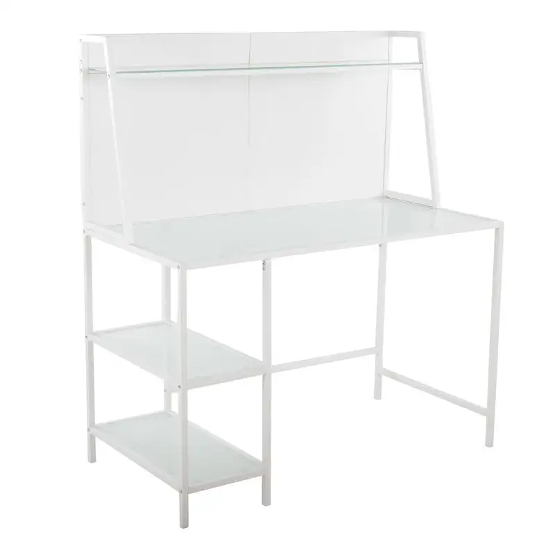 Contemporary Desk in White Metal and Frosted Glass