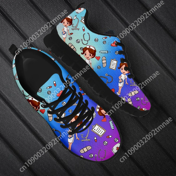 Custom White Cute Nurse Sneakers Womans Premium Sketch Physio Pattern Flats Shoes Women Spring/Autumn Ladies Loafers Shoe