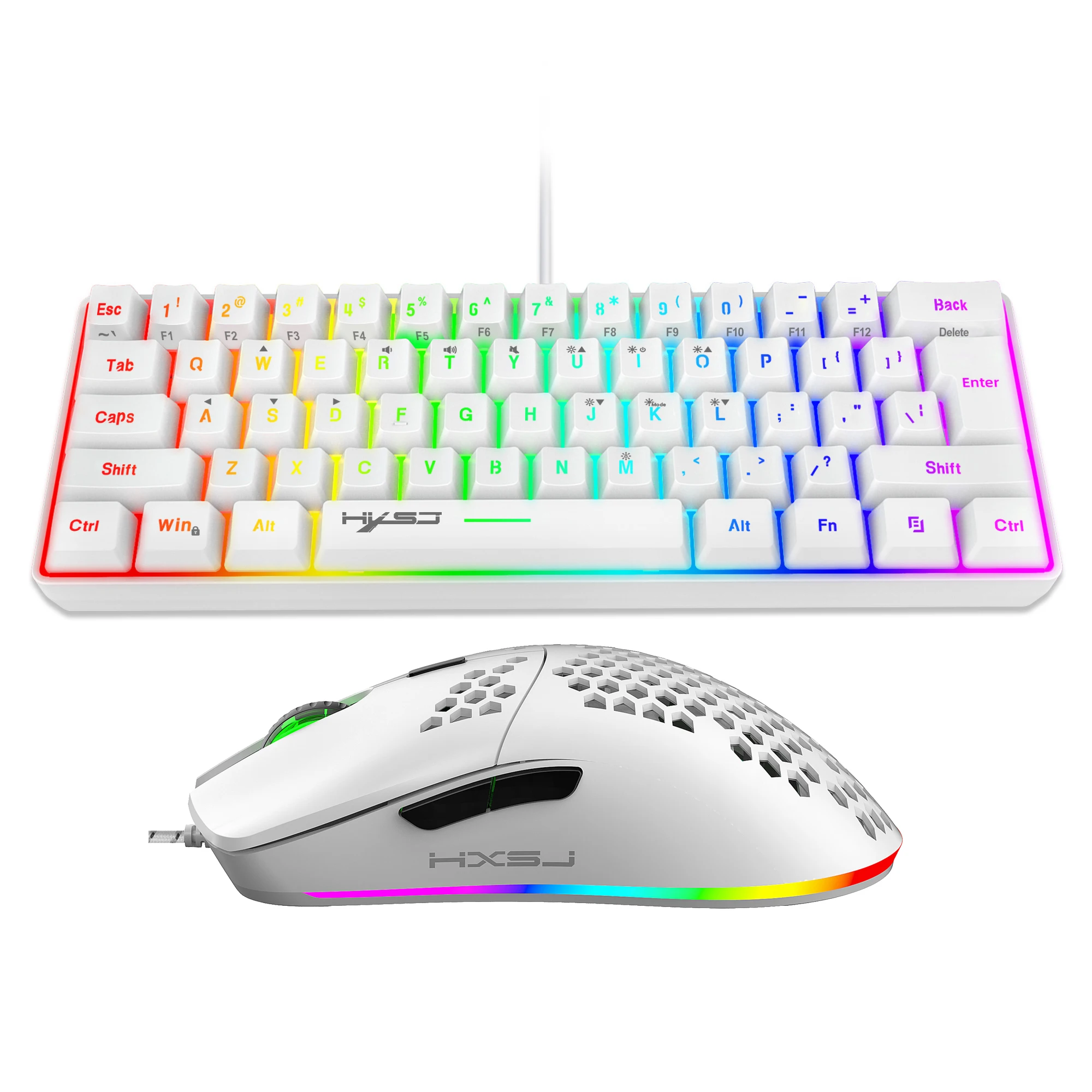 Imagem -06 - Hxsj-rgb Luminous Mechanical Feel Teclado e Mouse Grupo 61 Teclas V700 Jogo de Computador Combos Gaming Venda Quente