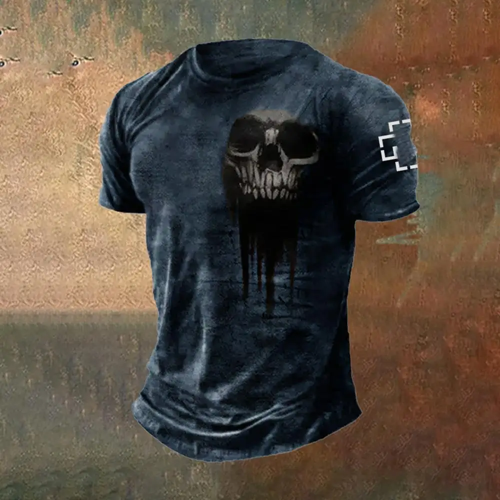 Skull 3D Printed T-Shirt For Mens Street Funny Casual Loose Creative Horror Oversize Short Sleeve Tops Daily Streetwear Clothing