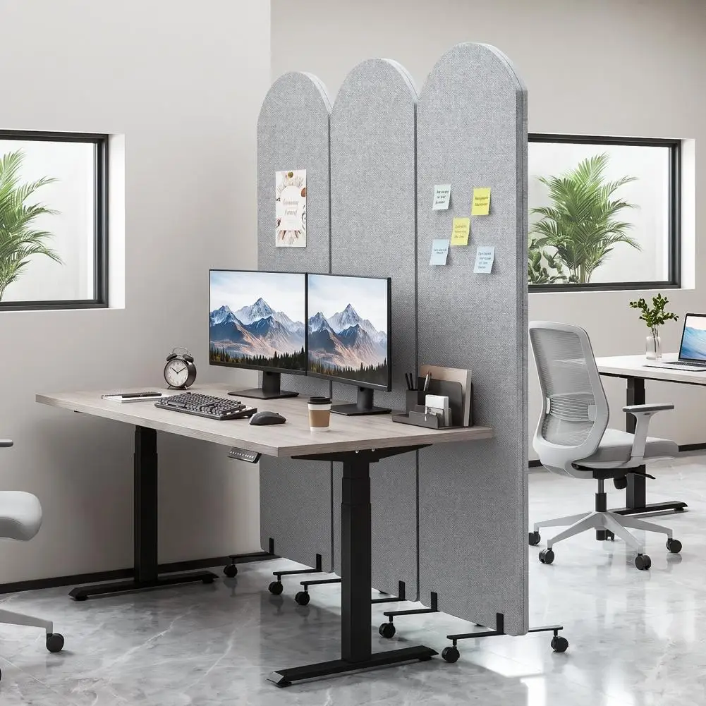 72 x 66 Inches Soundproof Room Divider,Office Divider with Wheels,3 Panel Freestanding Movable Partition,Privacy Panel for Home