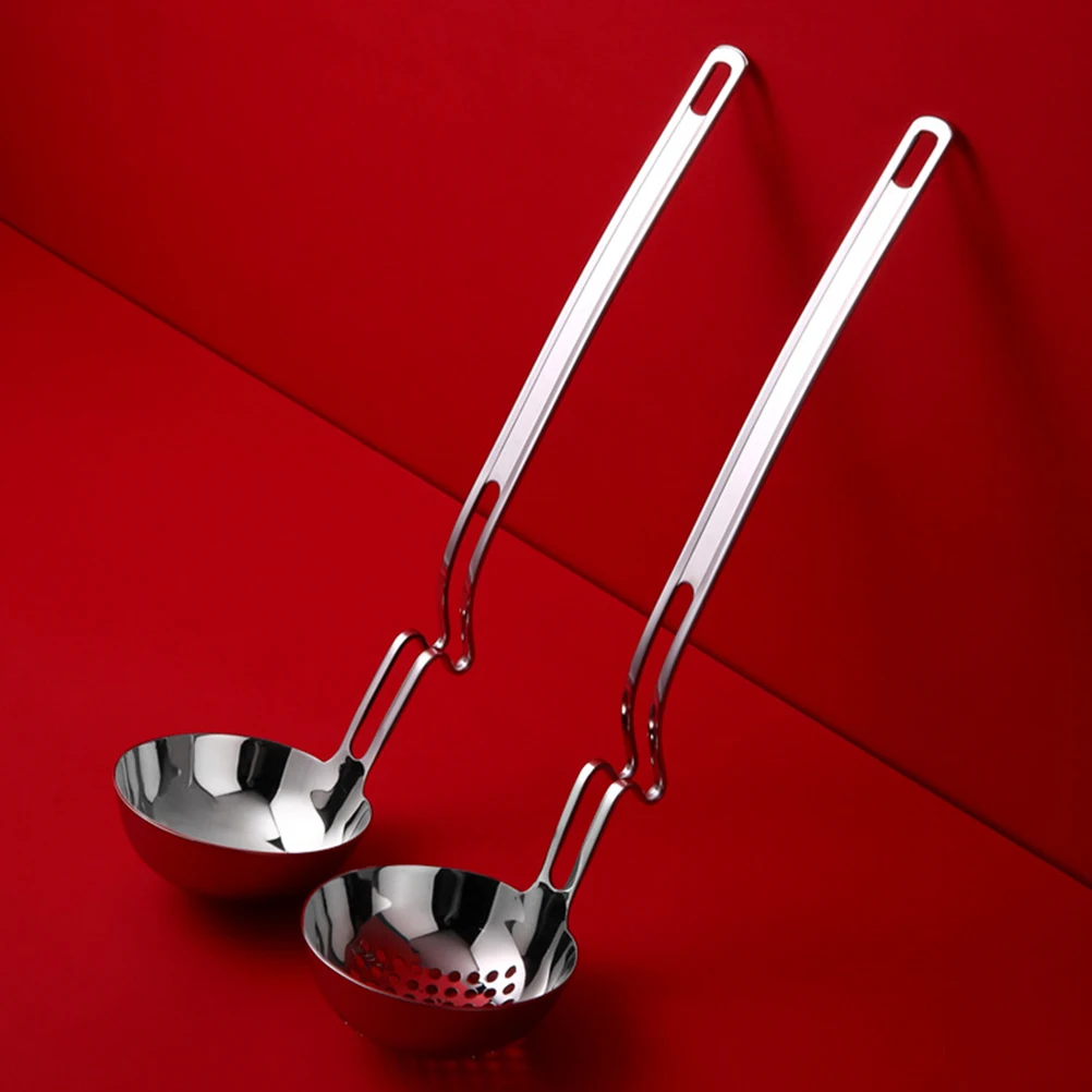 

304 Stainless Steel Hot Pot Spoon Large Capacity Soup Ladle Long H Wall Mountable Spoons Set Strainer Kitchen Utensils