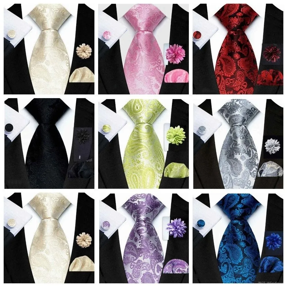 Male Gold Blue Men Tie Set Solid Stripes Pink Color Necktie Set 8CM Width Jacquard Woven Silk Tie Business