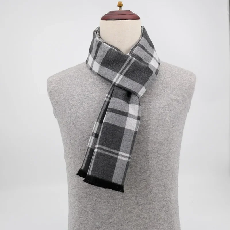 Luxury Brand Winter Plaid Cashmere Scarf for Men Warm Neck Scarfs Male Business Scarves Long Men's Pashmina Shawl