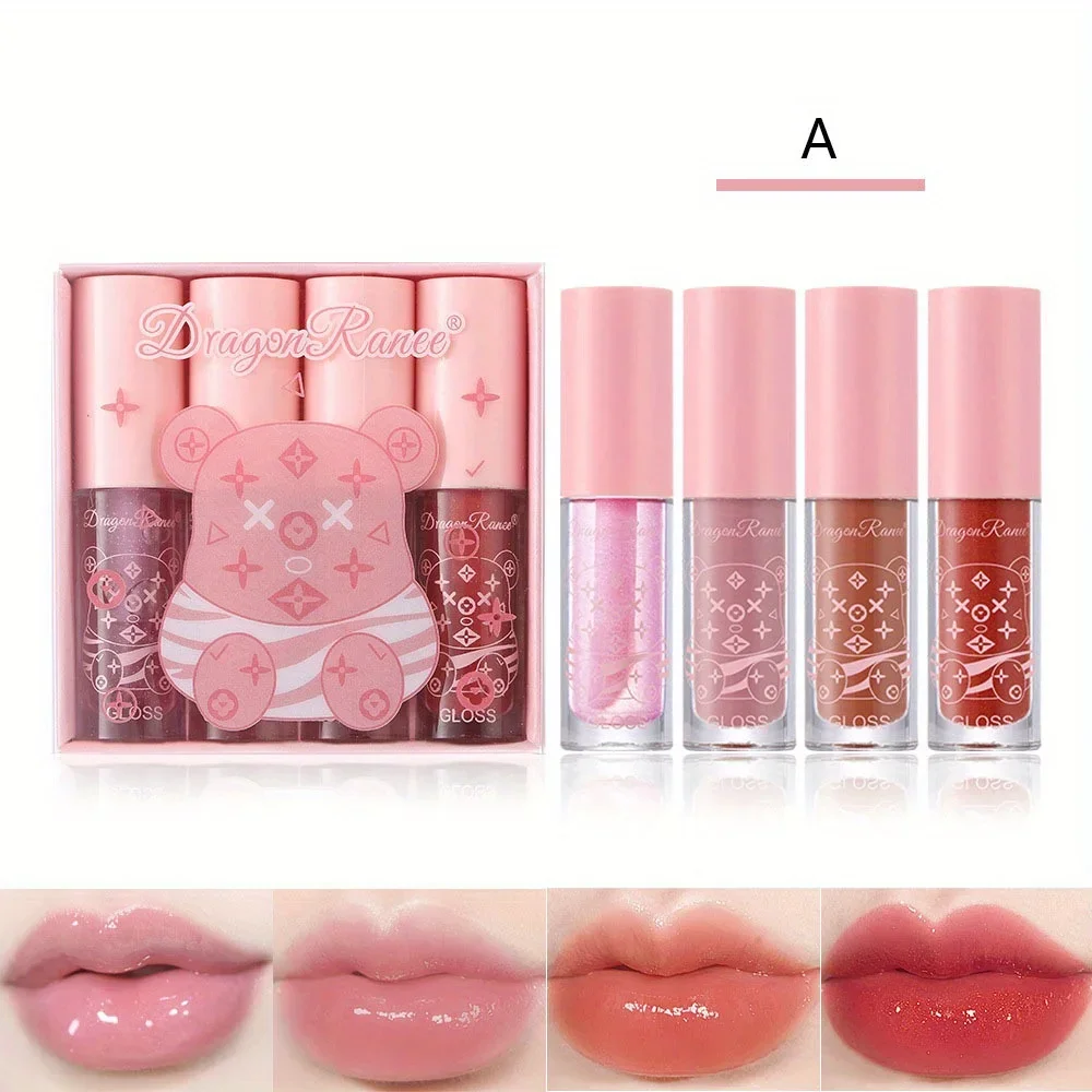 4個入りリップグロスセット ウォーターグロッシーリップオイル ミラーリップティント ジューシーグラッシーリップスティック サマーゼリーシャイン ギフトボックス 女性・女の子向け