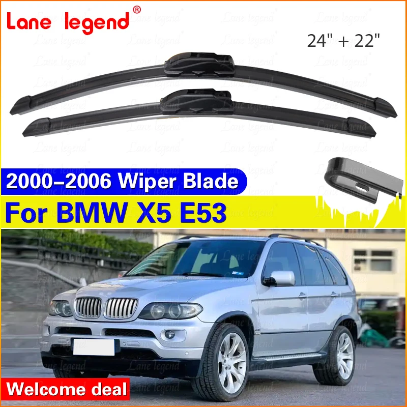 

For BMW X5 E53 2000-2006 Car Wiper U-type Soft Rubber Boneless Wiper Quiet Durable Automotive Wiper Blades 24"+22"