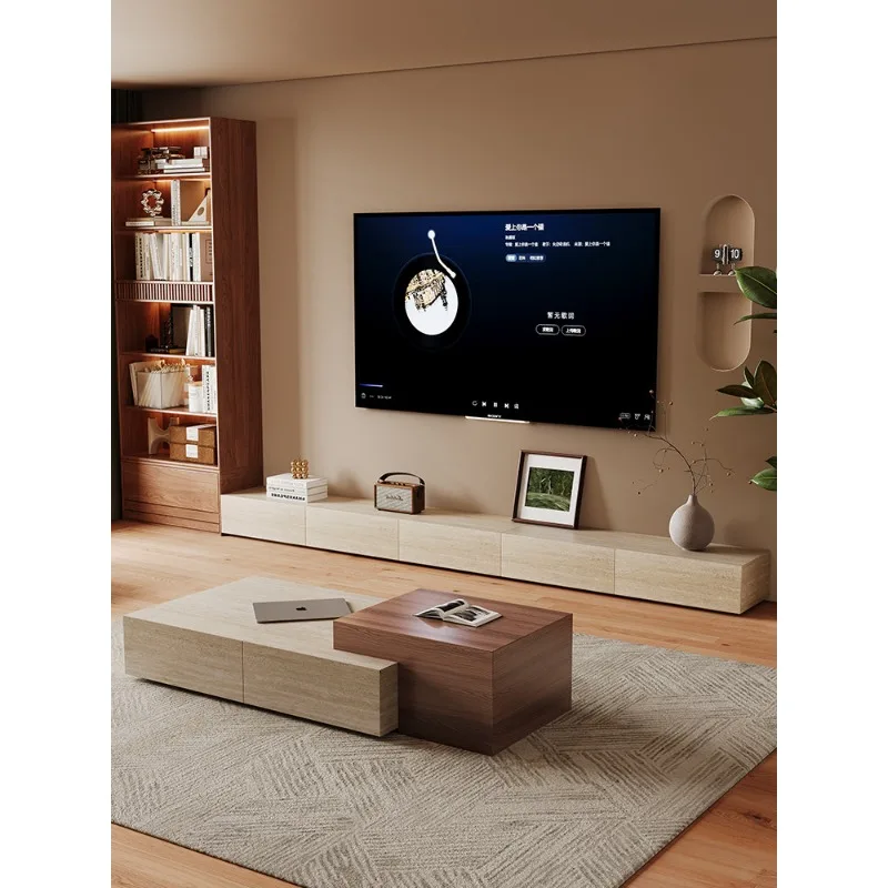 Travertine rock slab coffee table living room household antique rectangular coffee table TV cabinet combination modern simple co