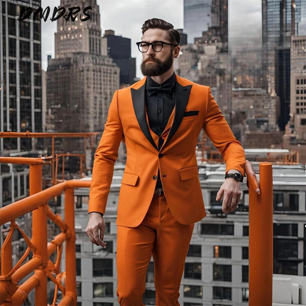 Luxury Peak Lapel Men's Suit Jacket Pants 3PCS Tailored Business Men Premium Solid Color Suit Groom Wedding Buckle Suit
