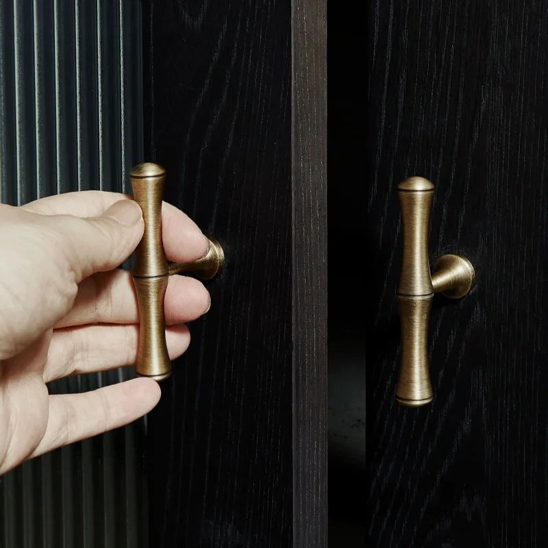 Solid Brass Bamboo Shape Cabinet Door Handles For Kitchen Accessories Wardrobe Closet Door Pulls Drawer Knobs Furniture Handles