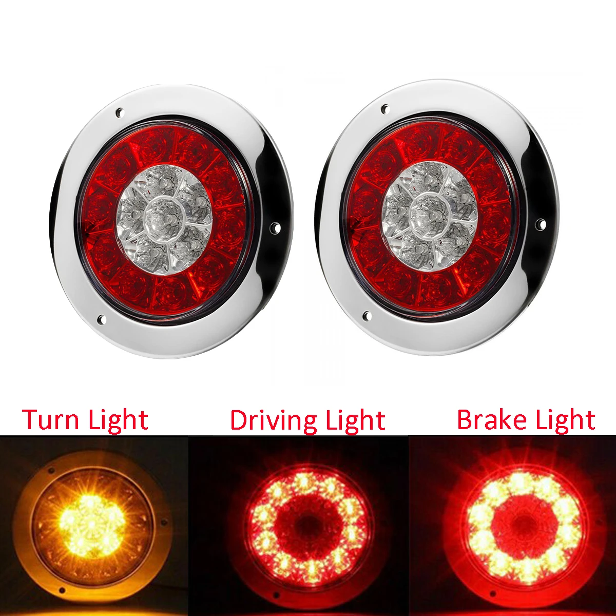 2 Pcs 4 Inch Round LED Truck Trailer Brake Stop Light Turn Reverse Signal Lamp Stainless Steel Brake Stop LED Turn Tail Lighting