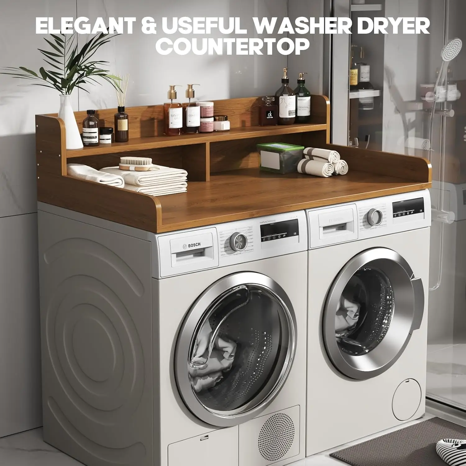 سطح غسالة ومجفف من طبقتين مع واقي ارتفاع 2.75 بوصة، 54 بوصة عرض × 27.5 بوصة عمق غطاء سطح غسيل