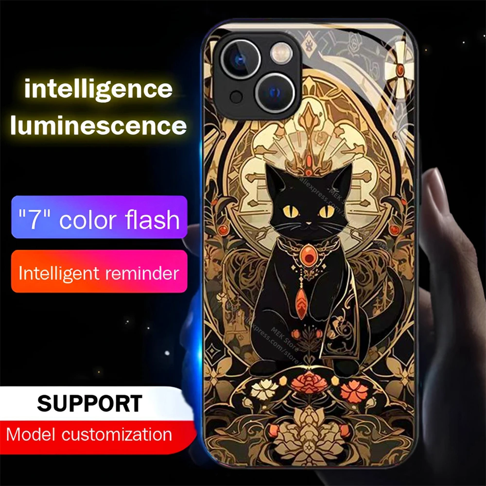 

2025 Lucky Cat LED Light Up Phone Case Glowing Back Cover For iPhone 16 E 15 14 13 12 11 Pro Max X XS XR Plus SE