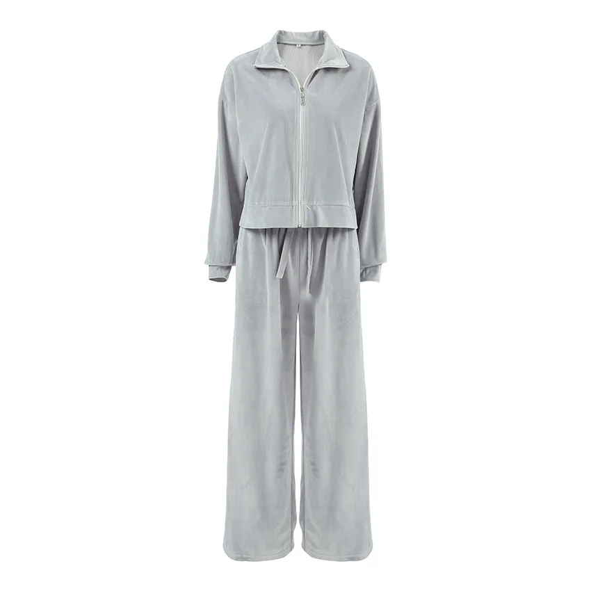 

Grey Velour Tracksuit Women's Oversized Two Piece Set 2025 Fall Winter Lounge Wear Casual Outfit