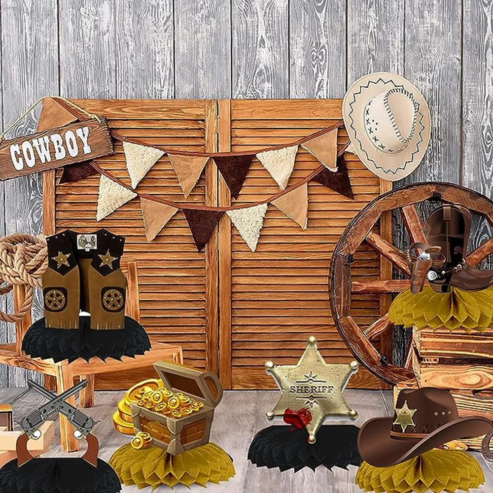 9 Pcs Cowboy Western Party Decorations Wild West Cowboy Honeycomb Centerpieces Tables Wild West Party Western Theme Party Decor